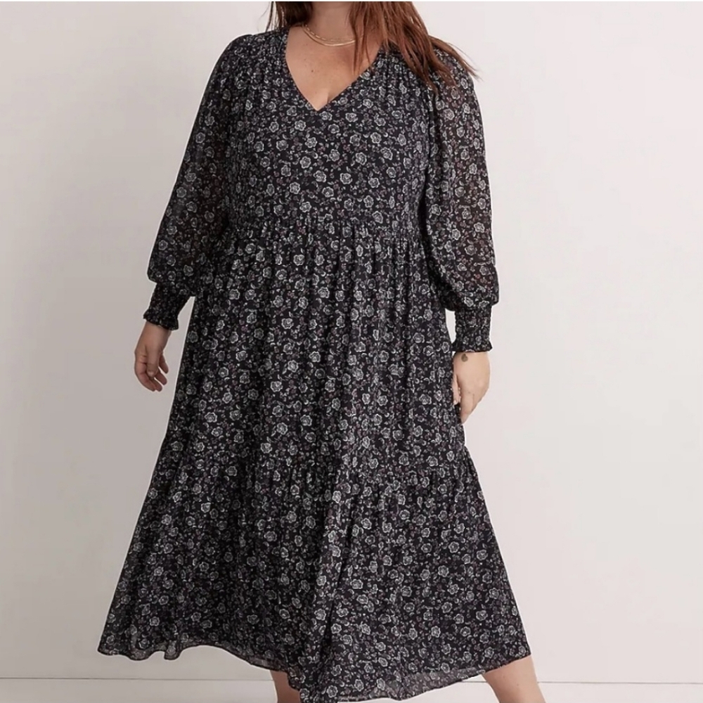 Madewell Georgette V-Neck Tiered Midi Dress in Enchanted Floral Size 4X